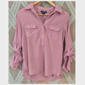 Lavander Mid Button Down Blouse with Cuffed Sleeves- Old Navy